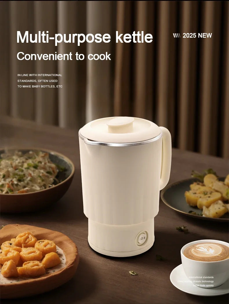 600ML Mini Portable Electric Kettle, Food-Grade Stainless Steel, Travel Foldable Boiling Pot & Noodle Pot