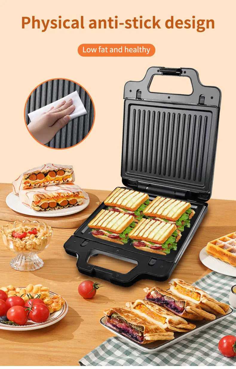 Interchangeable plate sandwich machine three-in-one high-power stainless steel breakfast machine toast steak waffle maker