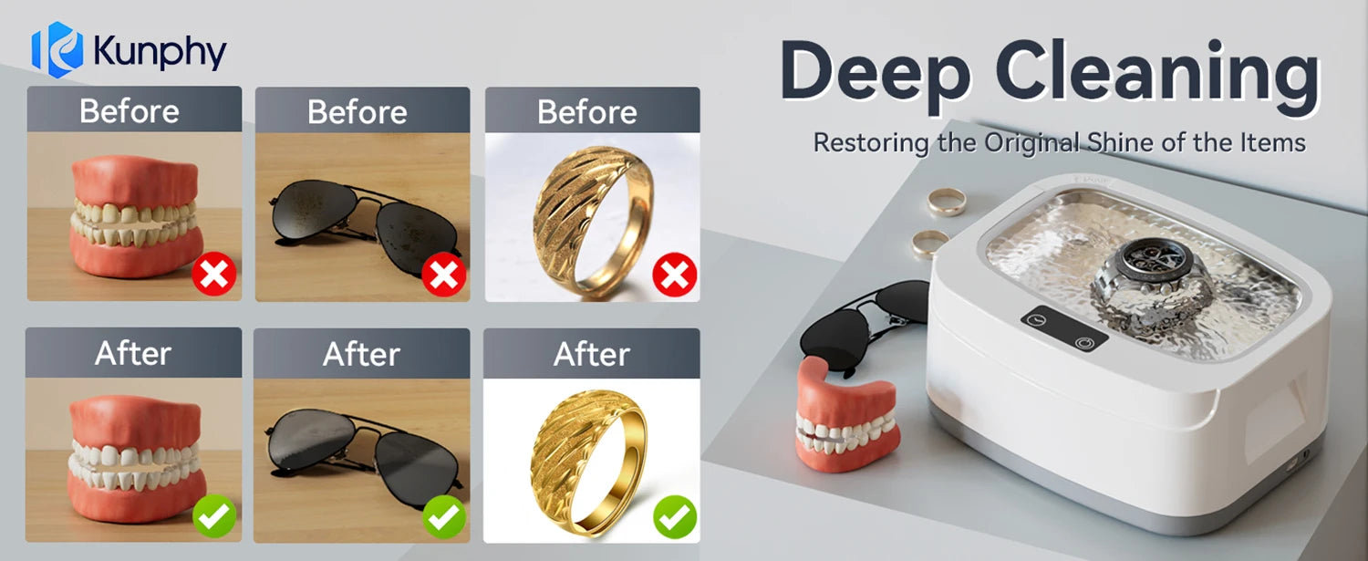 KUNPHY Ultrasonic Machine 2.5 40kHz Jewelry Cleaner Ultrasonic Bath Multifunctional for Mouthguard Razors Dental Parts Cleaning