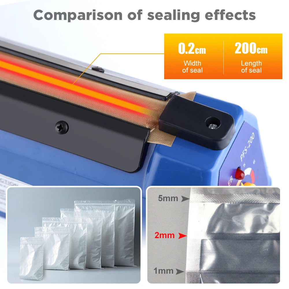 200mm Heat Sealing Machine Home Impulse Sealer Kitchen Food Vacuum Seal Kraft paper/Plastic Bag Meat/Candy/Fruit Storage 220V