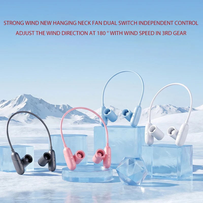 Independent Control Dual Motor Neck Hanging Fan Rotation Adjustment Direction, Strong 3-Speed Wind Power