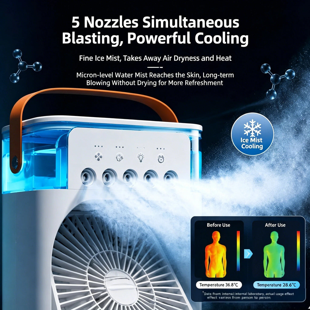 Lenovo 5 Holes Air Conditioner Fan USB Air Cooler Humidifier Water Portable Mist Spray LED Night Light Desktop Cooling Fan 2026
