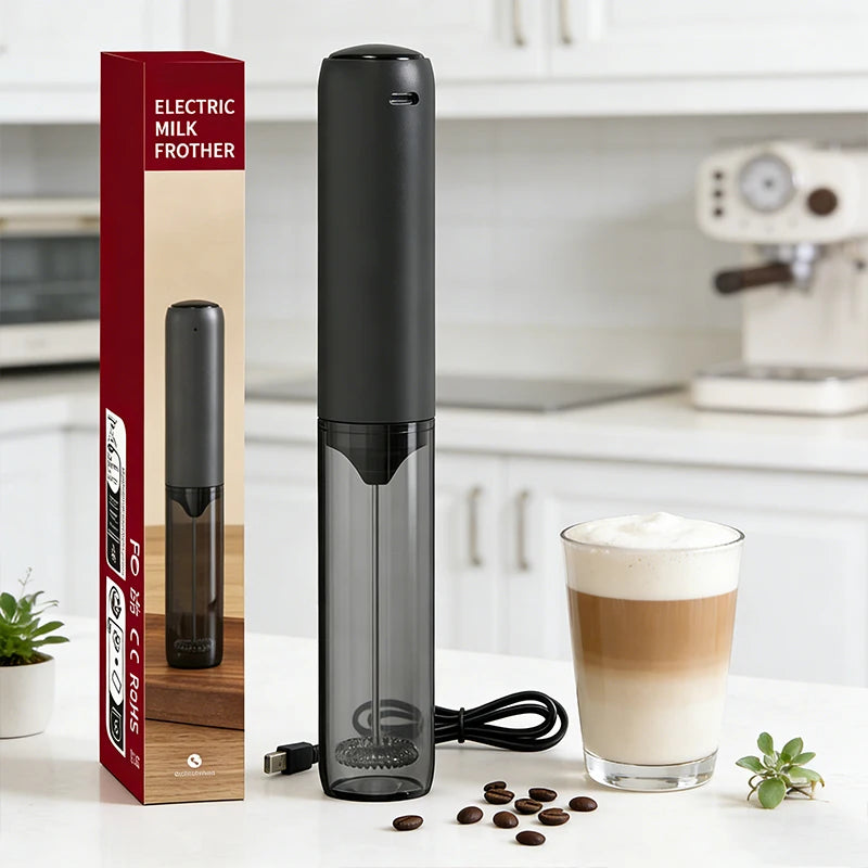 Electric Milk Frother Rechargable Kitchen Stirrer Handheld Coffee Frothing Wand Foam Maker Lattes Whisk Drink Mixer Egg Beater