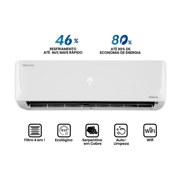 Air Conditioning Split Inverter Hisense R-32 Hi-wall 12.000 Btus Hot and Cold WiFi 220V