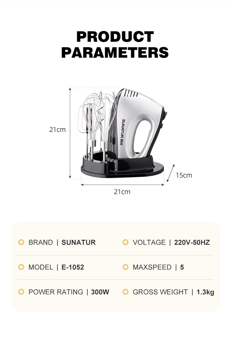 SUNATUR Hand Mixer 110-240V Blender 300W Electric Food Processor 3 in 1 Mixer Kitchen Appliances Machine Mixer for Baking