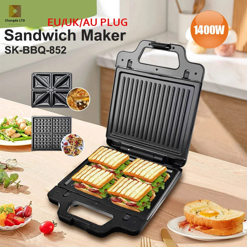 Interchangeable plate sandwich machine three-in-one high-power stainless steel breakfast machine toast steak waffle maker