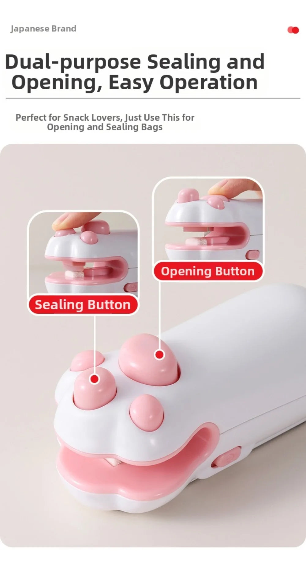 Mini Cat Paw Snack Bag Sealer Type-C Charging Built-in Cutter Food Bag Sealer Magnetic Back Heat Sealing Mini Sealing Machine