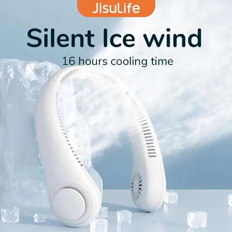 JISULIFE Portable Neck Fan, 4000mAh Battery Rechargeable, 5 Speeds Adjustable, Twistable Hands-Free Bladeless Neckband for Sport