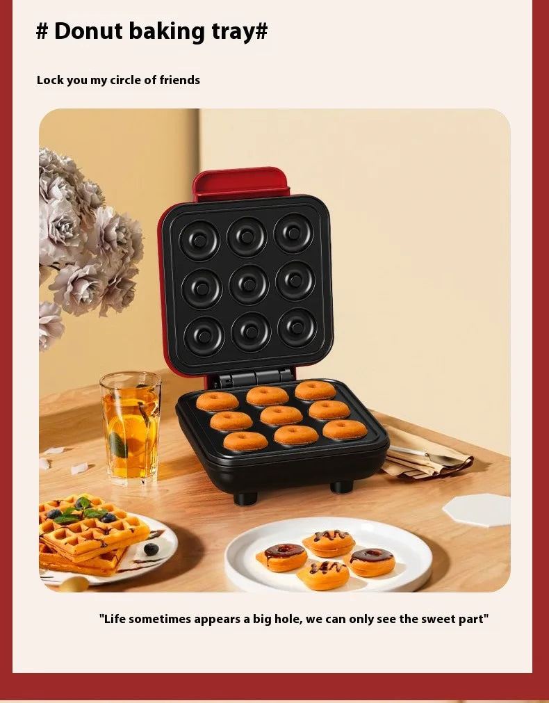 110V Donut Cake Baking Tray Household Breakfast Electric Baking Pan, Fully Automatic Multifunctional Mini Waffle Biscuit Machine