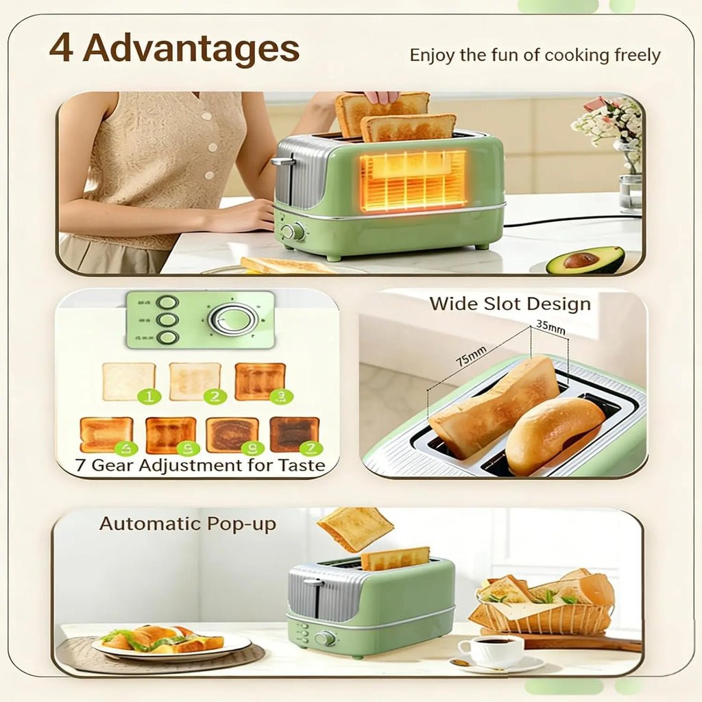 Toaster Oven 2 Slices with 7 Browning Levels, Automatic Pop-up, Frozen/Cancel/Reheat, Extra Wide Slots for Bread Bagels Waffles