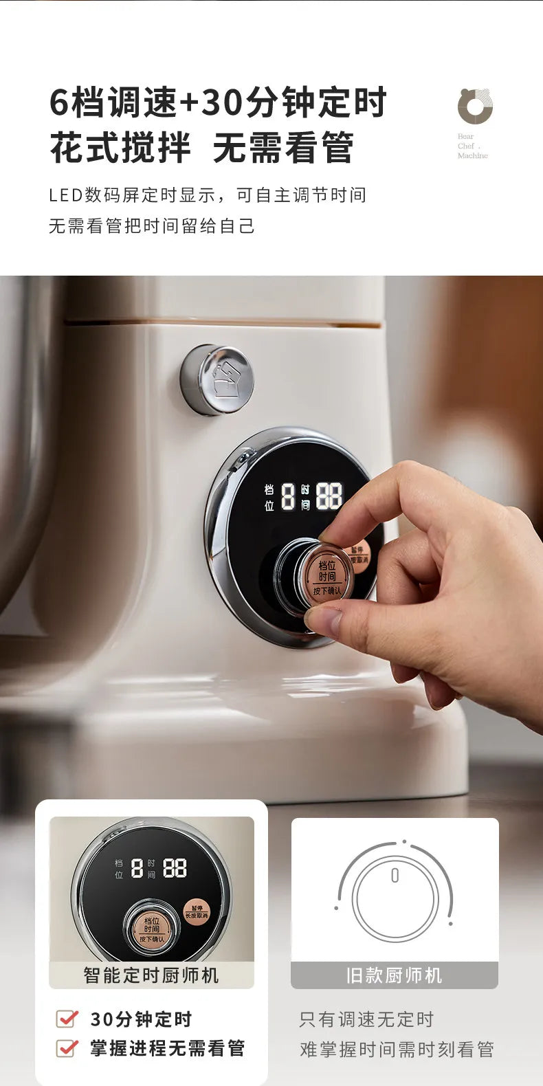 Bear Stand Mixer Small Household Dough Maker Kneading Machine Multifunctional Automatic All-in-One for Mixing & Whisking