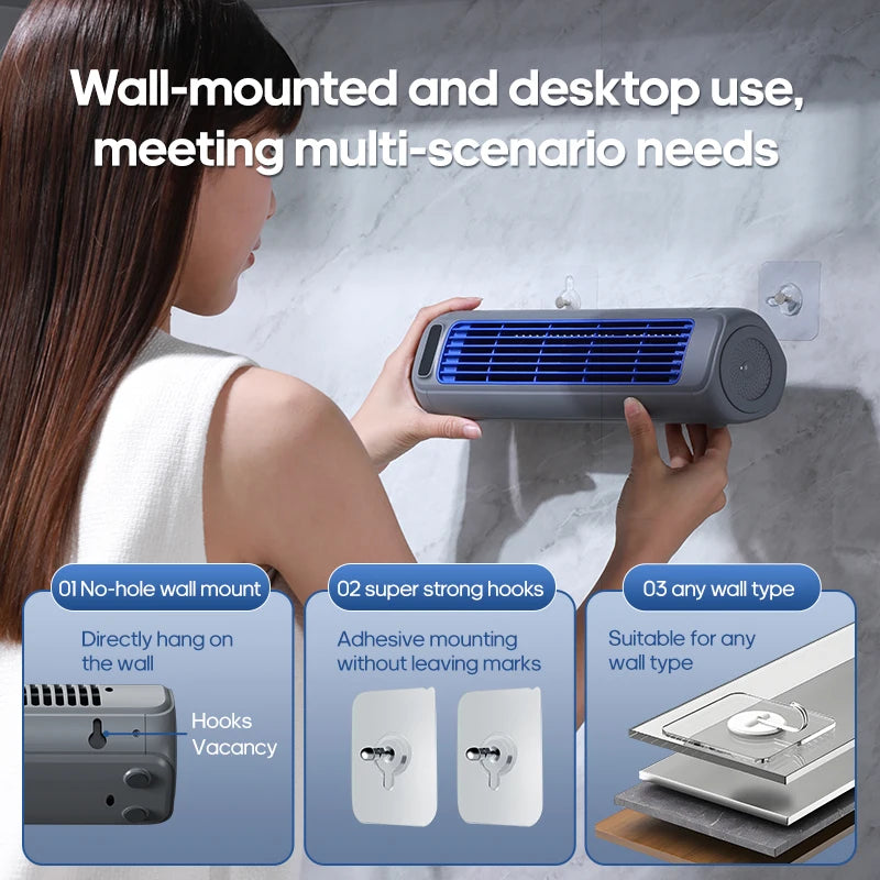 KINSCOTER Desktop Air Conditioner Fan No Drilling 3 Speeds Cooling Rechargeable Wall Mount Fan Silent for Home Kitchen Bathroom