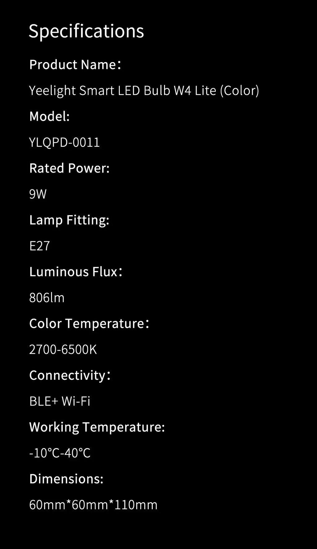 Yeelight Smart LED Bulb W4 Lite E27 BLE+WIFI 800lm 8W 2700-6500K Remote control Smart home Works on Homekit, Google, Alexa