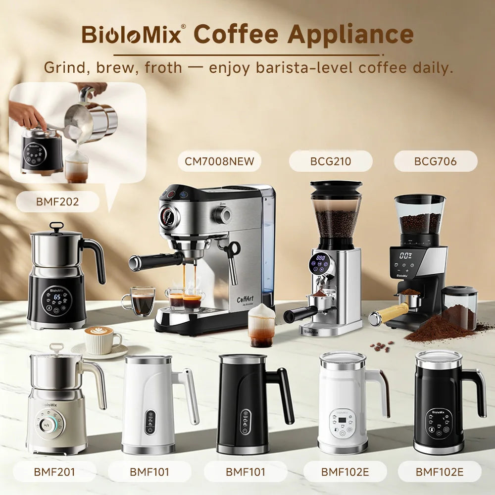 BioloMix Automatic Burr Mill Electric Coffee Grinder CG210 with 48 Grind Settings Adjustable for Espresso American Coffee