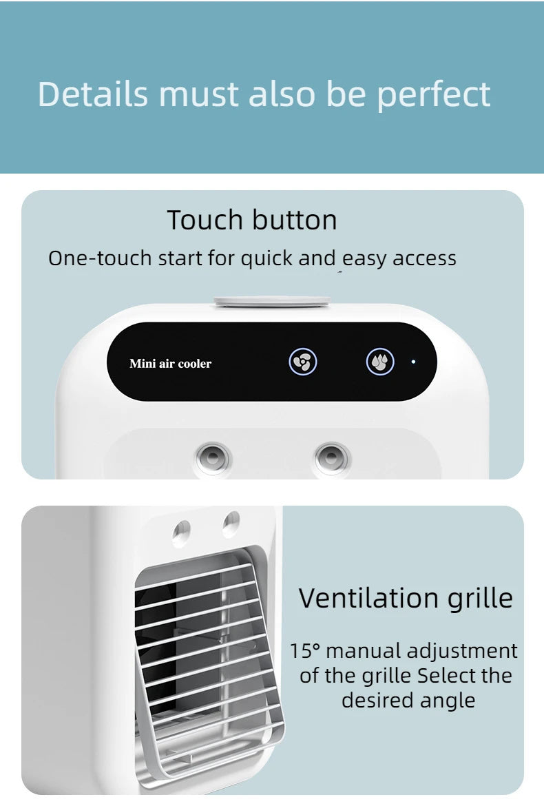 USB Desktop Humidifier Fan Water Tank Mini Air Cooler Portable Cooling Device 1800mAh Lithium Battery Low Voltage Operation Fan