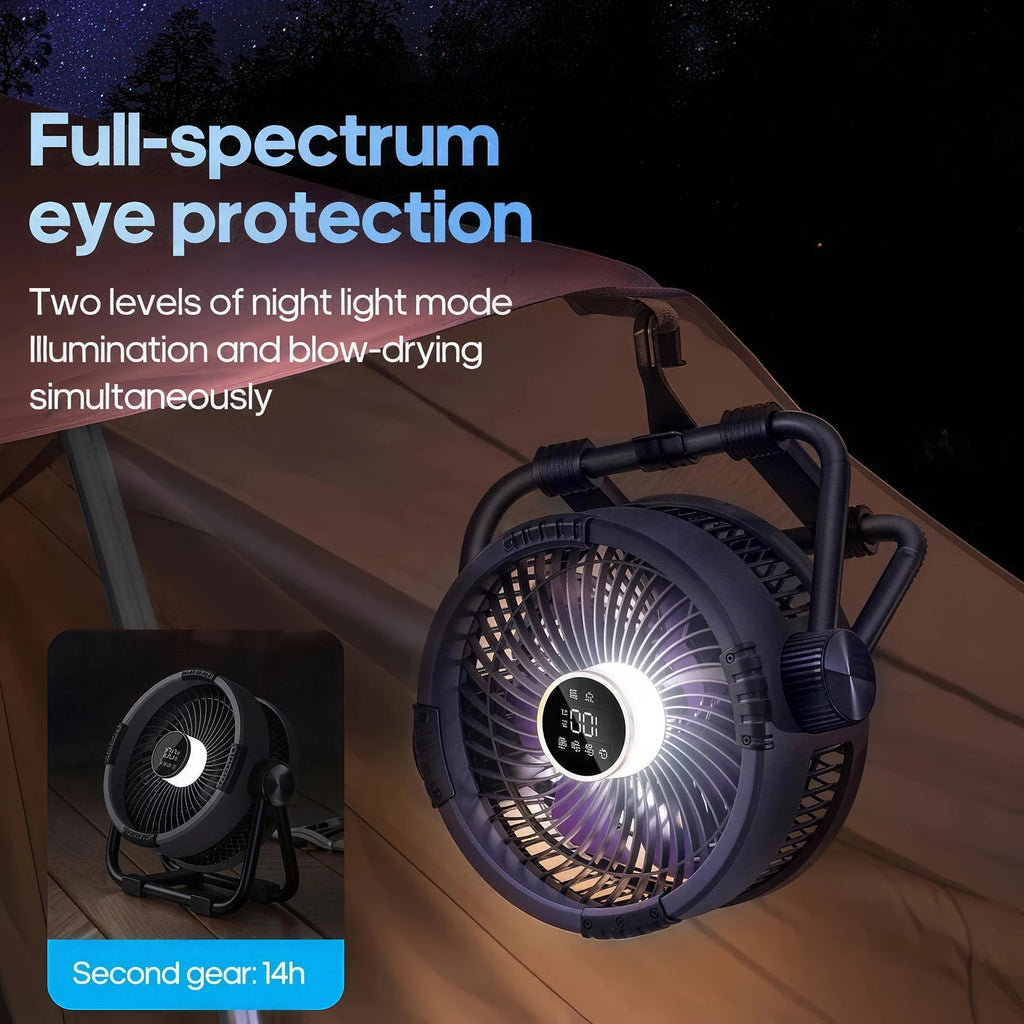 MUXNW Outdoor Camping Fan 20000mAh Portable Rechargeable Wireless Tent Ceiling Fan with LED Light Comes with Storage Bag