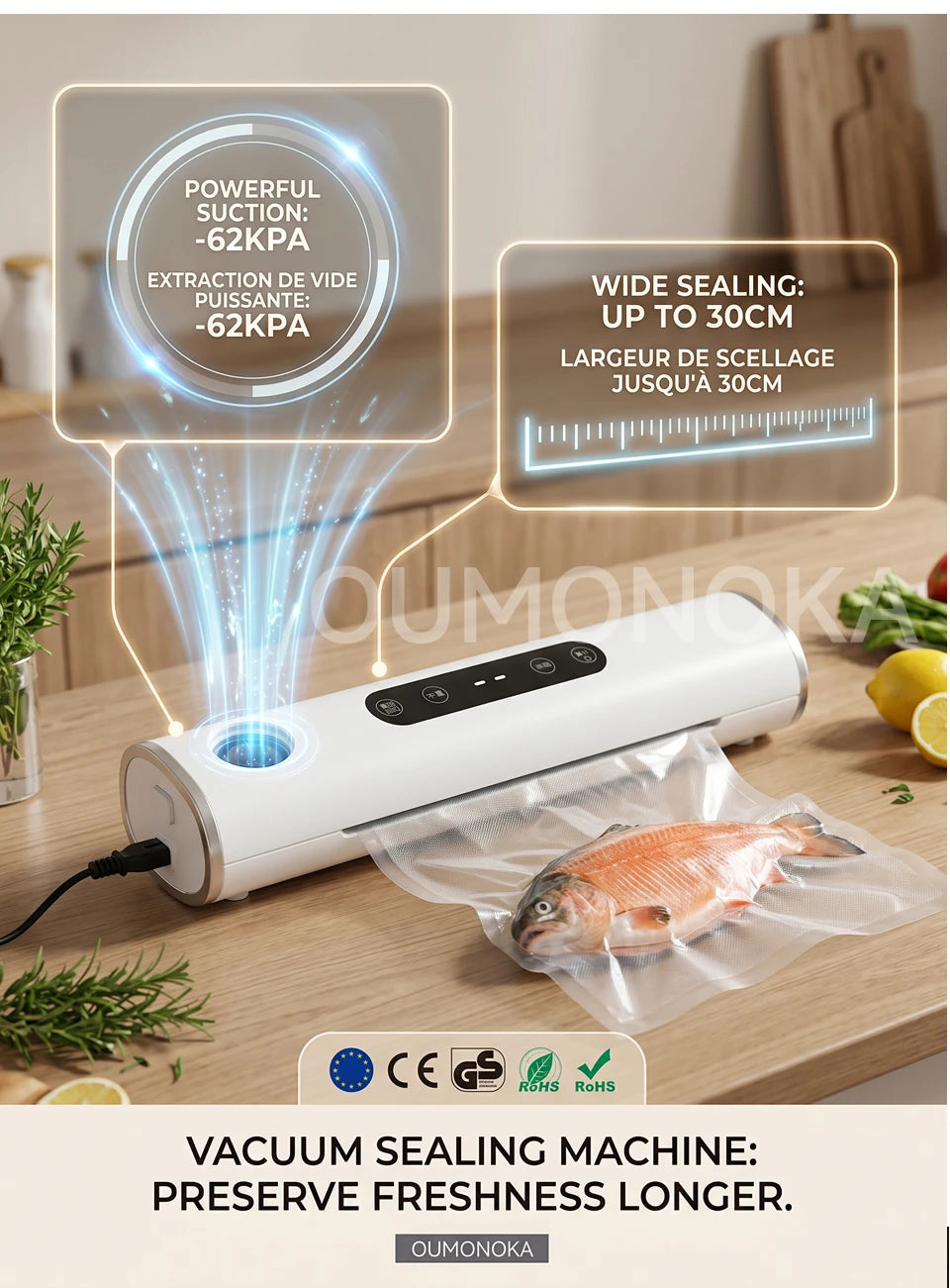 Professional Vacuum Kitchen Sealing Machine Sealer for Food Vacuumor for Products  Cuisine Packaging Plastic Bag Sealant