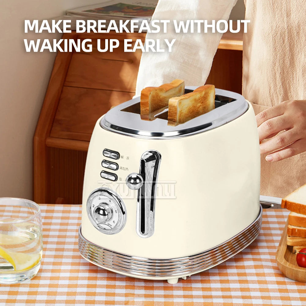 Electric Toaster Stainless Steel Retro Bread Baking Machine 2 Slices Breakfast Machine Double-side Heating Sandwich Maker