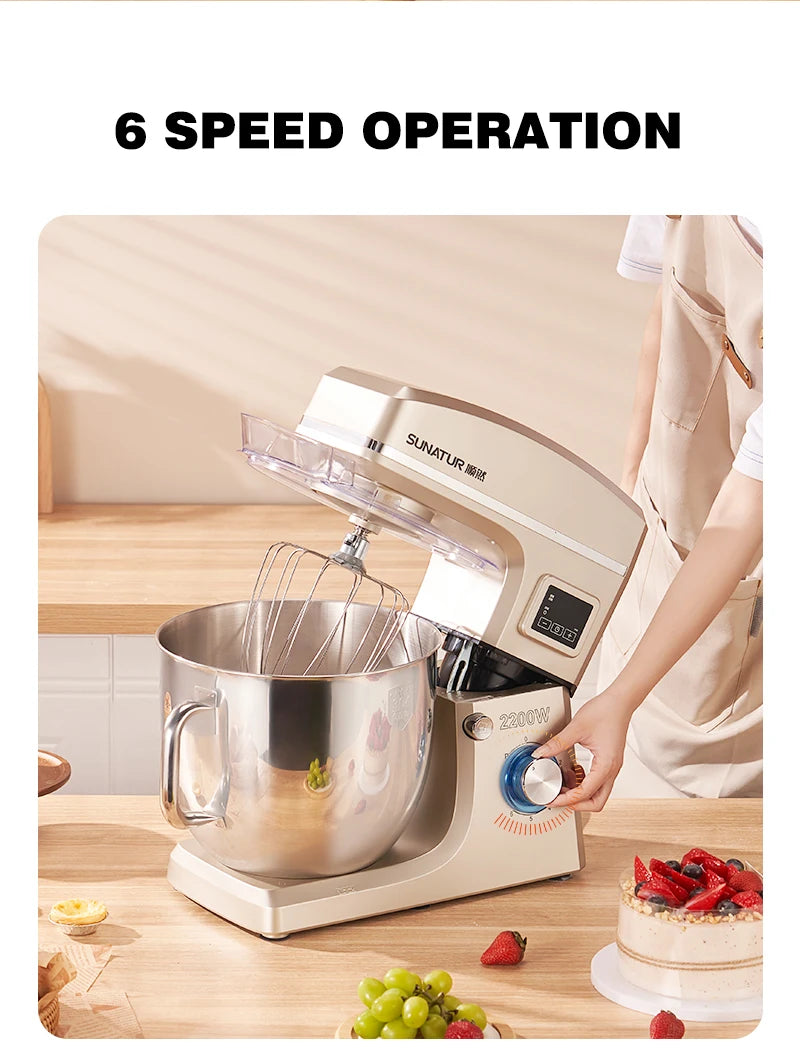 SUNATUR 10L Stand Mixer 2200w Dough Kneading Planetary Proccessor Automatic Beater Electric Timed Kitchen Blender Cream Whipper
