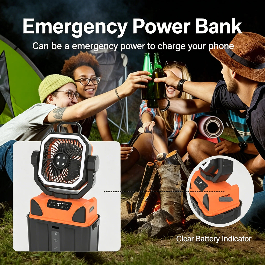 50000mAh Outdoor Camping Fan with Remote Contral 4Gears Wind Speed Up to 100 Hours Runtime Handle Portable Cooling Electric Fan