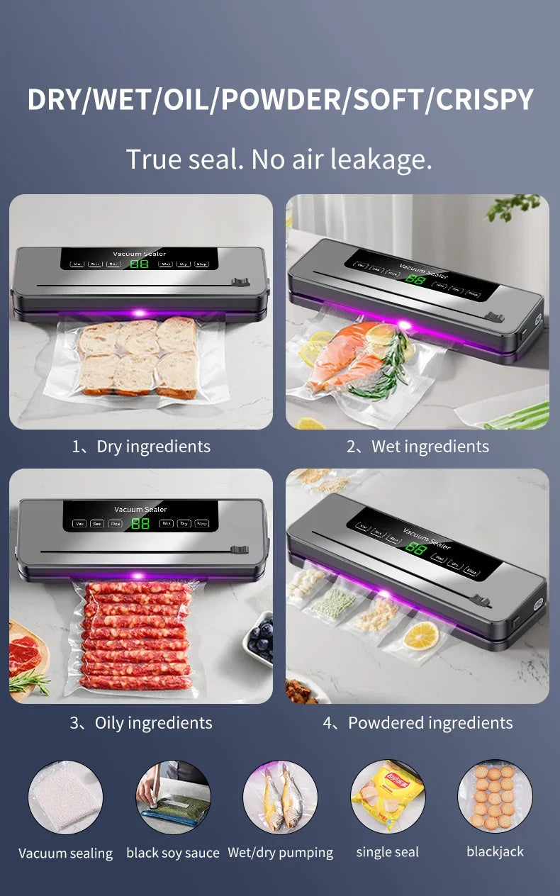Vacuum Sealer Machine 139KPa Strong Suction Dry Moist Mode Automatic Food Sealer with Digital Timer, Built-in Cutter