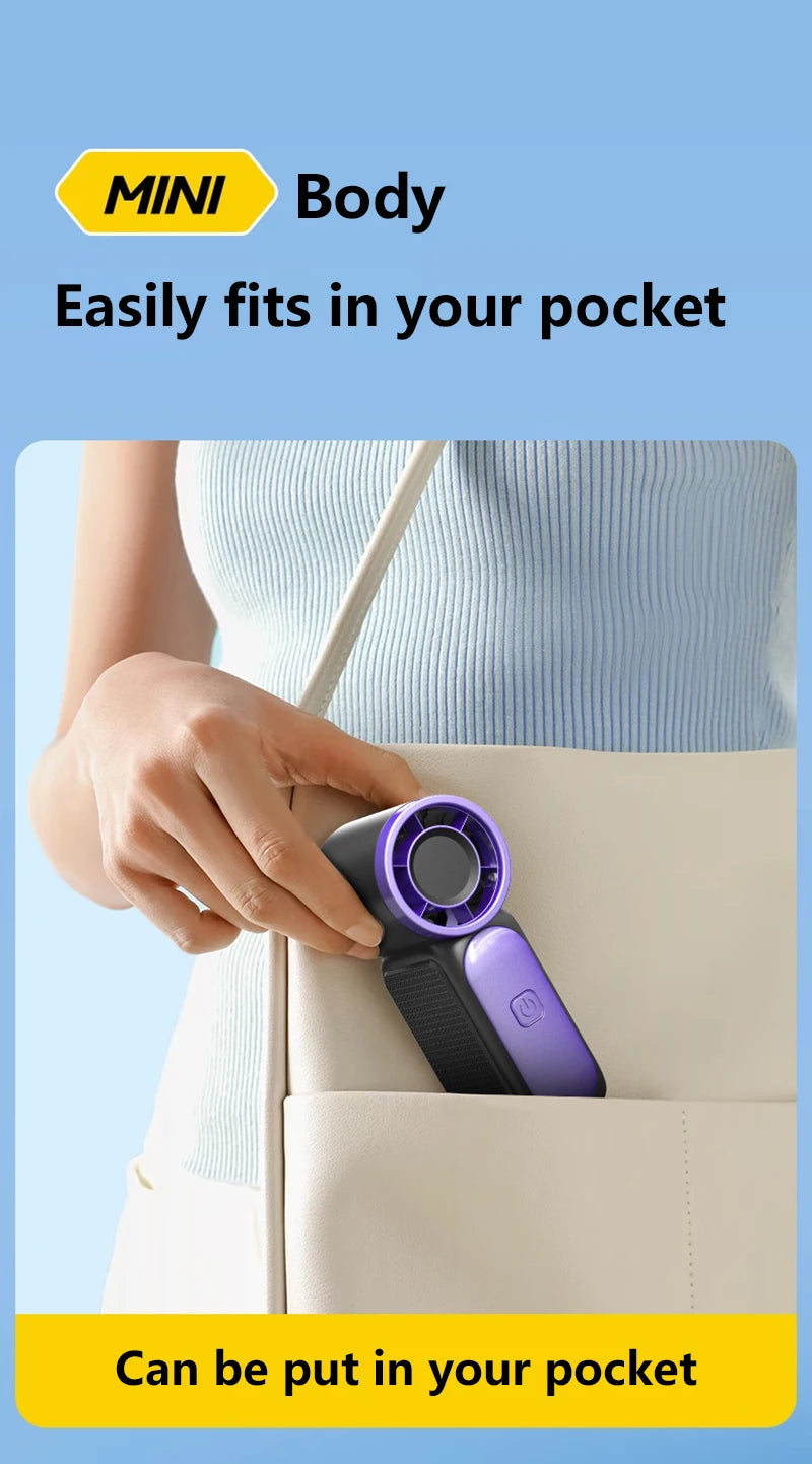Handheld Mini Fan 5 Speed Adjust Type C Rechargeable Portable Fan Digital Display Desktop Fan Outdoor Use