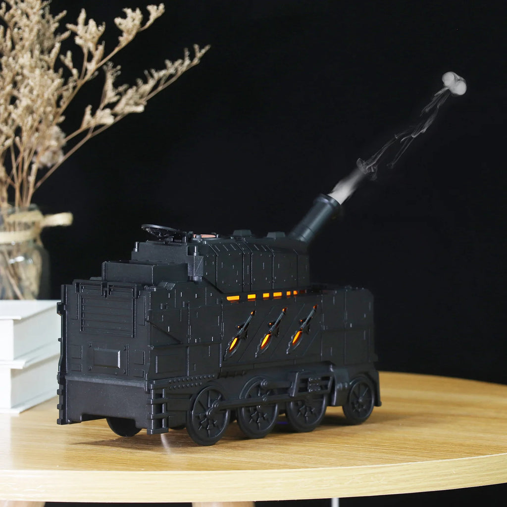 Mini Tank Shape Aromatherapy Diffuser Desktop Essential Oils Difusor Smoke Ring Spray Ultrasonic Air Humidifier with LED Lamp