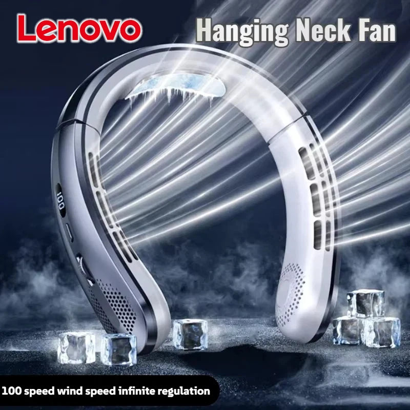 Lenovo Hanging Neck Fan 8000mAh Portable Bladeless USB Rechargeable Mute LED Digital Display Electric Air Cooler USB Handheld