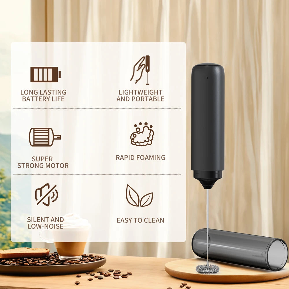Electric Milk Frother Rechargable Kitchen Stirrer Handheld Coffee Frothing Wand Foam Maker Lattes Whisk Drink Mixer Egg Beater