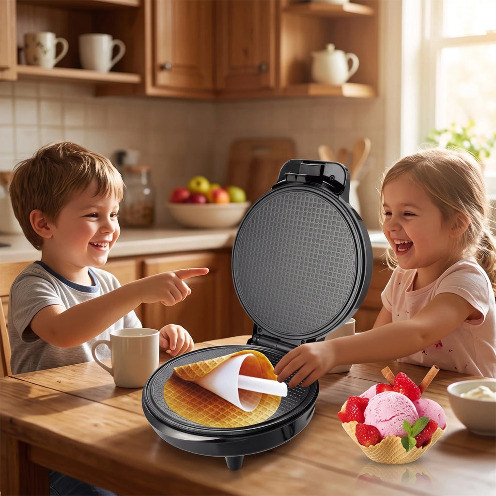 Waffle Cone Maker Electric Waffle Cone Baker Appliance 1000W Machine Space-Saving for Home Cooks, Kitchen Countertop