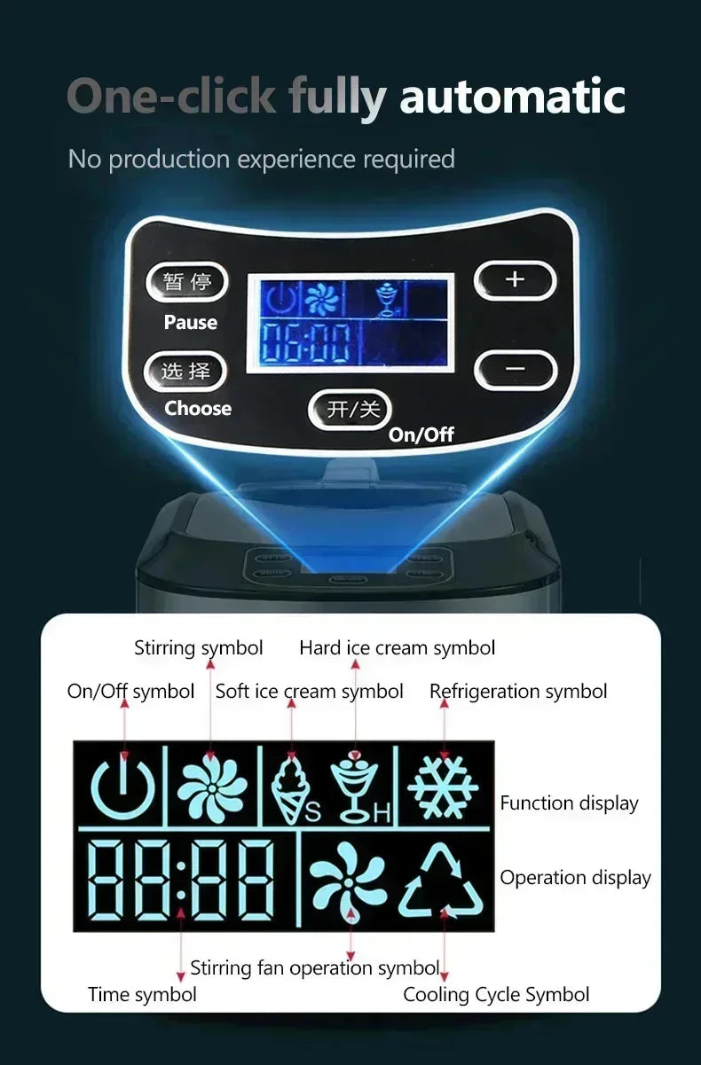 220V 140W Intelligent Automatic Commercial Ice Cream Maker Soft Hard Adjustable Thermostat Keep Cold Household Gelato Machine