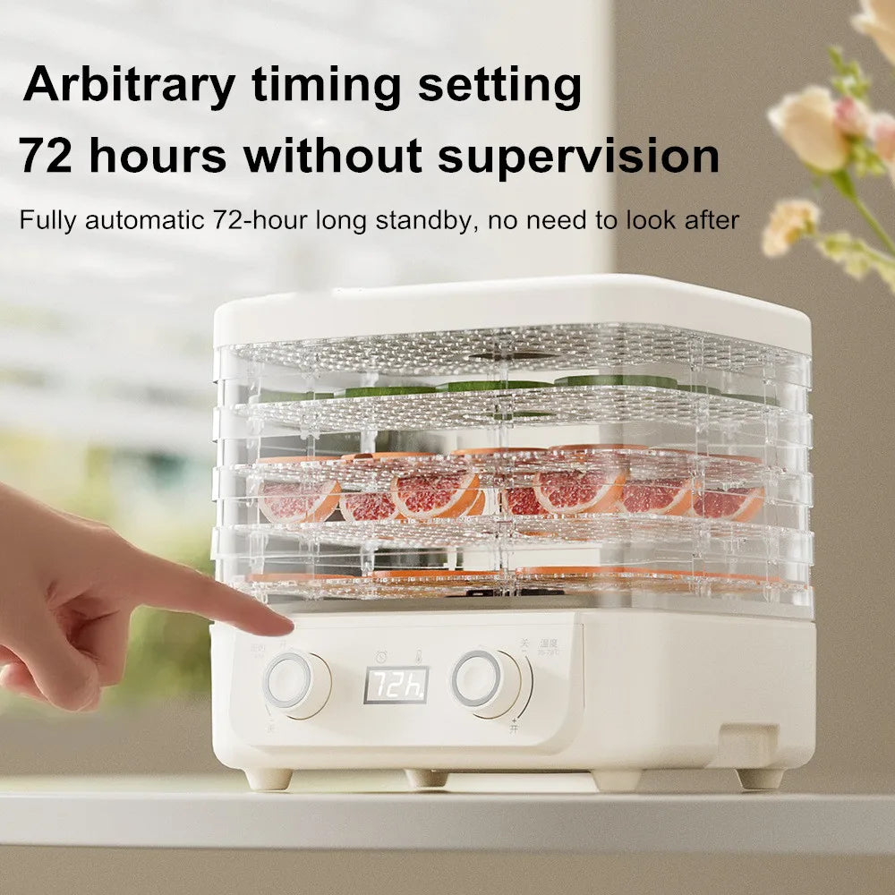 5-Tier Food Dehydrator, BPA-Free Plastic, 160W Drying Power, 30-70℃ Adjustable Temperature, 72H Timer, for Fruits/Herbs/Jerky,