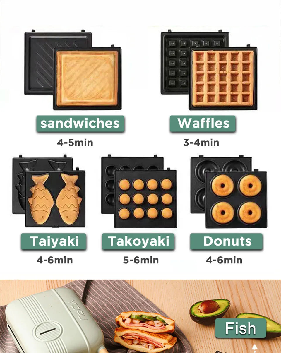 YIDPU 2026 3-in-1 Electric Toaster Waffle Maker Breakfast Pancake Donut Egg Waffle Fish Cake Oven - Sandwich Maker
