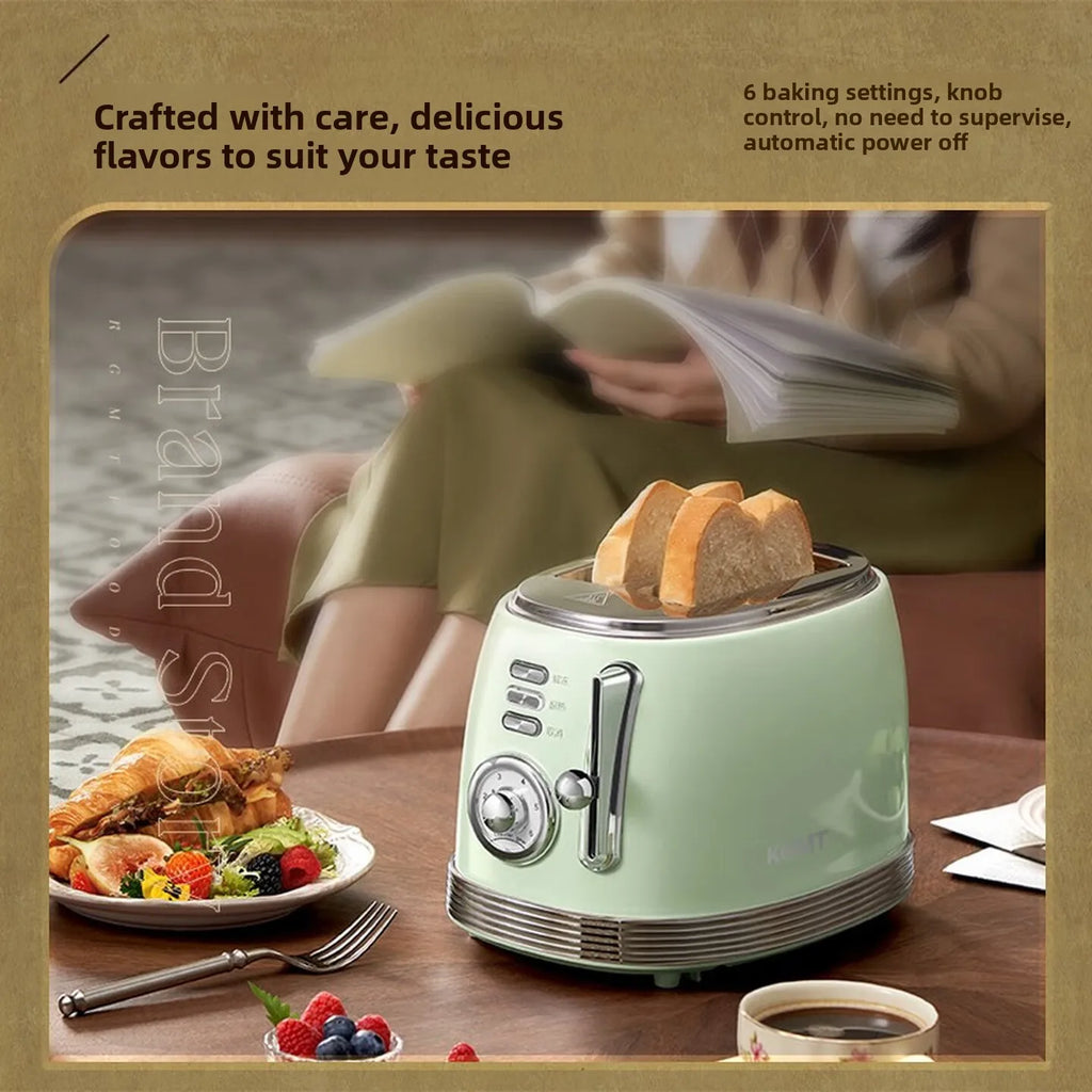 Retro 2 Slice Toaster with Warming Rack Adjustable Browning Control Pastel Green Bread Toaster for Home Breakfast Kitchen 토스터기