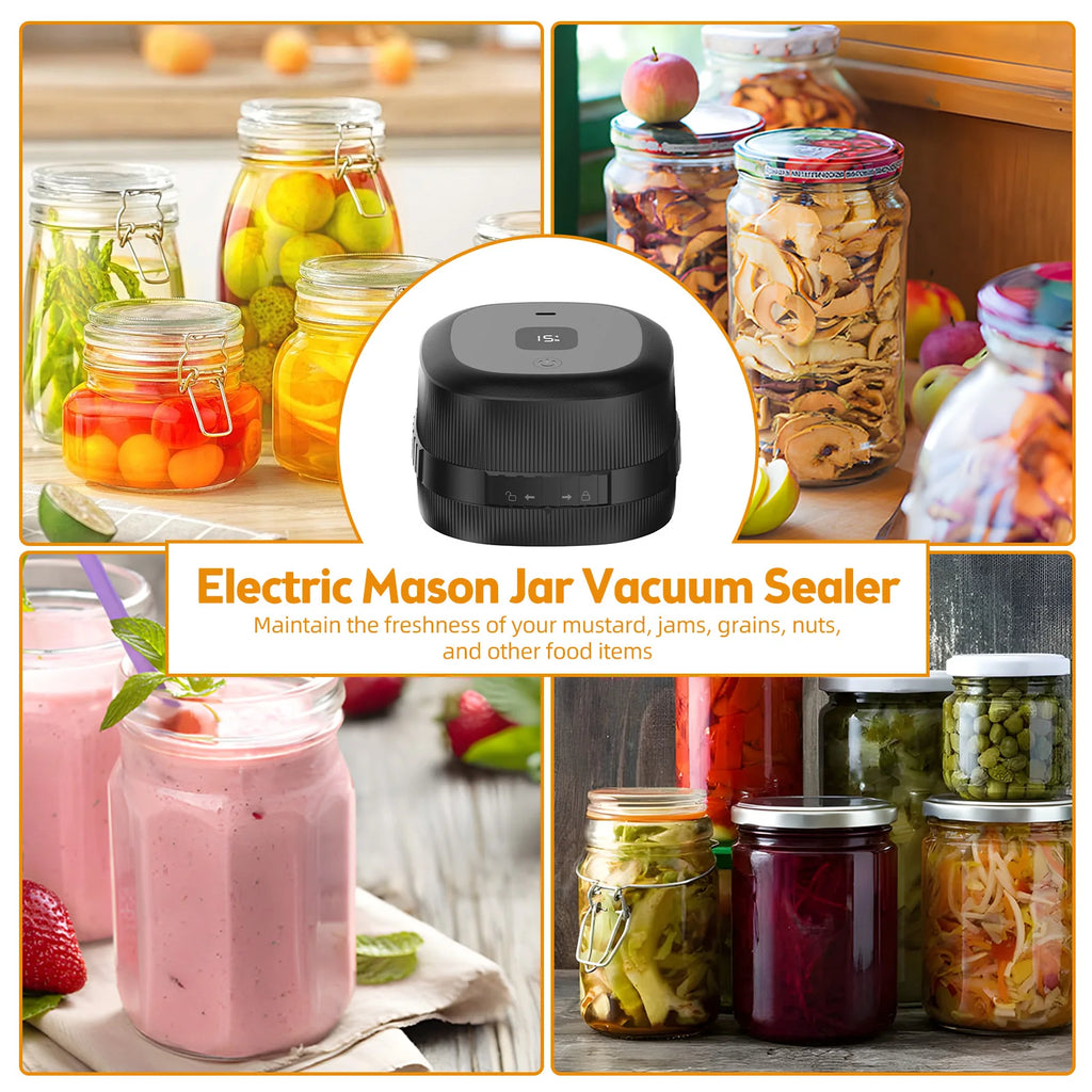 Electric Mason Jar Vacuum Sealer 60KPa for Canning Jars Cordless Vacuum Sealing Machine for Food Storage or Fermentation