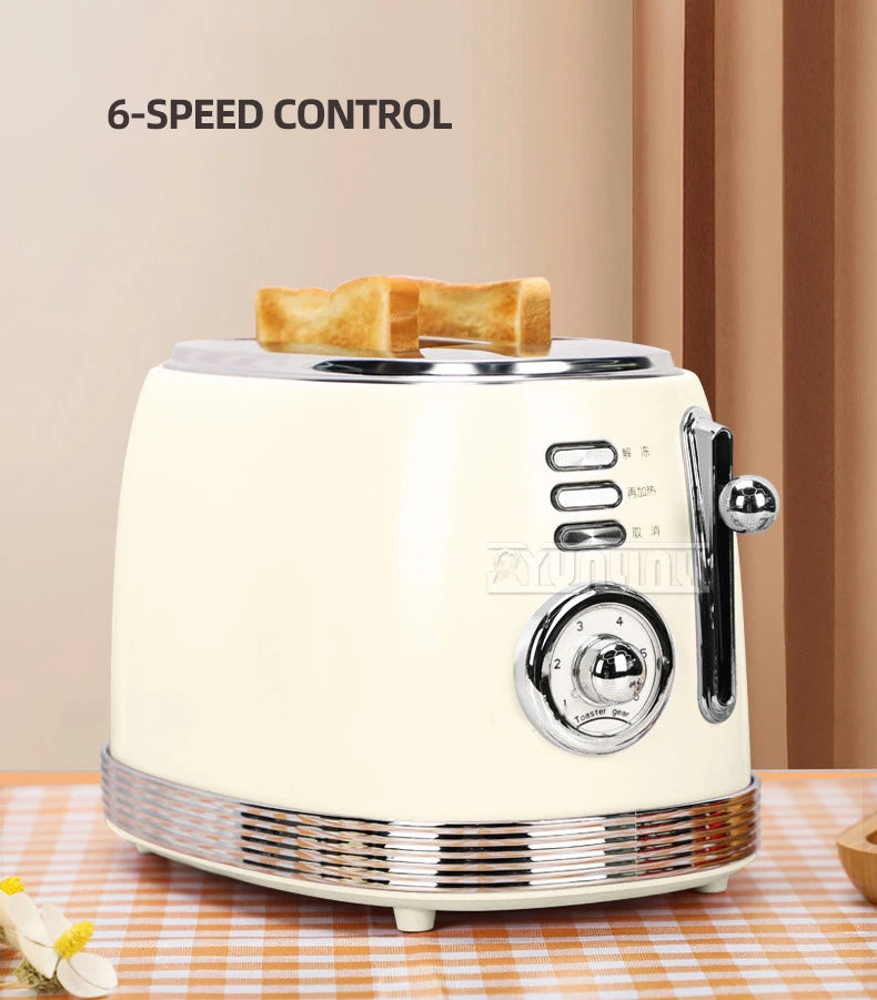 Electric Toaster Stainless Steel Retro Bread Baking Machine 2 Slices Breakfast Machine Double-side Heating Sandwich Maker