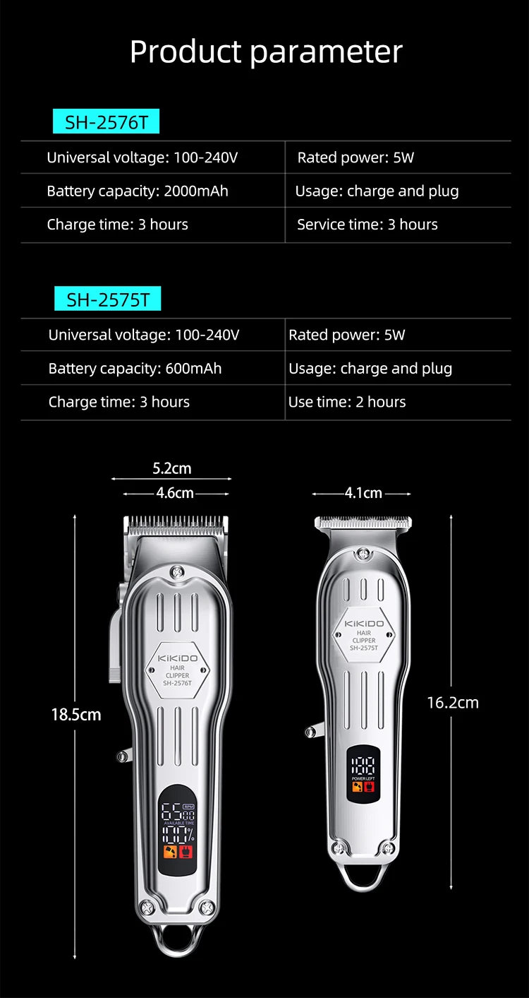 KIKIDO 2 IN 1 Hair Clipper Professional Hair Cutting Machine Rechargeable Barber Hair Trimmer Cordless Haircut Clipper for Men