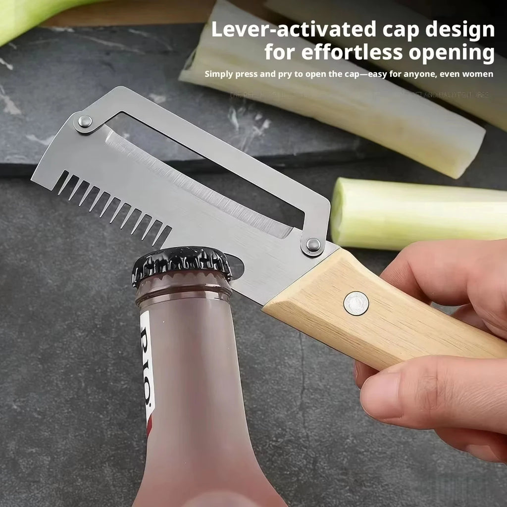 2-in-1 Stainless Steel Peeler Multi-Functional Serrated Vegetable Slicer Fruit Peeling Slicing Wooden Handle New Kitchen Knife