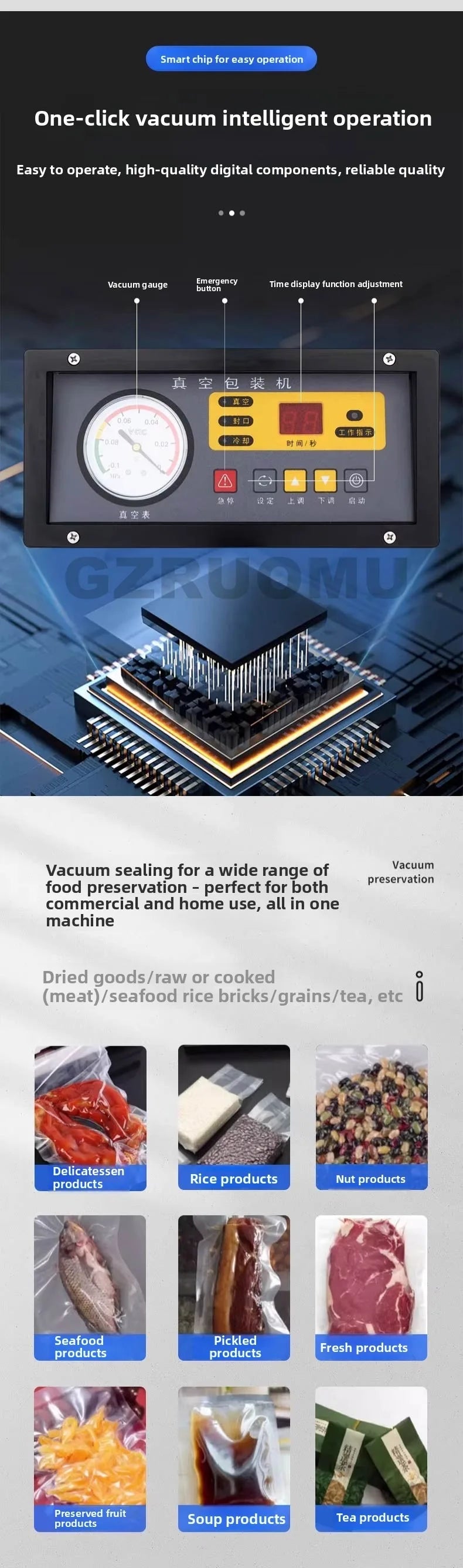 Commercial Wet and Dry Food Vacuum Sealer Packaging Machine135W Vacuum Packing Machine Fresh-keeping Plastic Sealing Machine
