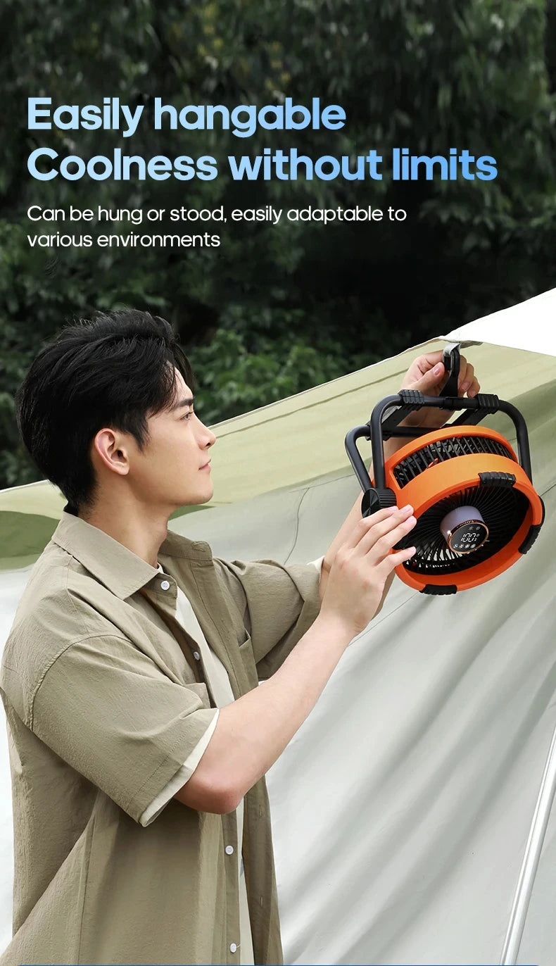 MUXNW Outdoor Camping Fan 20000mAh Portable Rechargeable Wireless Tent Ceiling Fan with LED Light Comes with Storage Bag