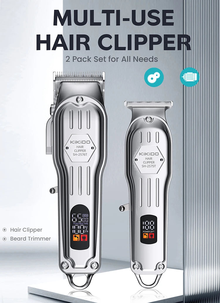 KIKIDO 2 IN 1 Hair Clipper Professional Hair Cutting Machine Rechargeable Barber Hair Trimmer Cordless Haircut Clipper for Men
