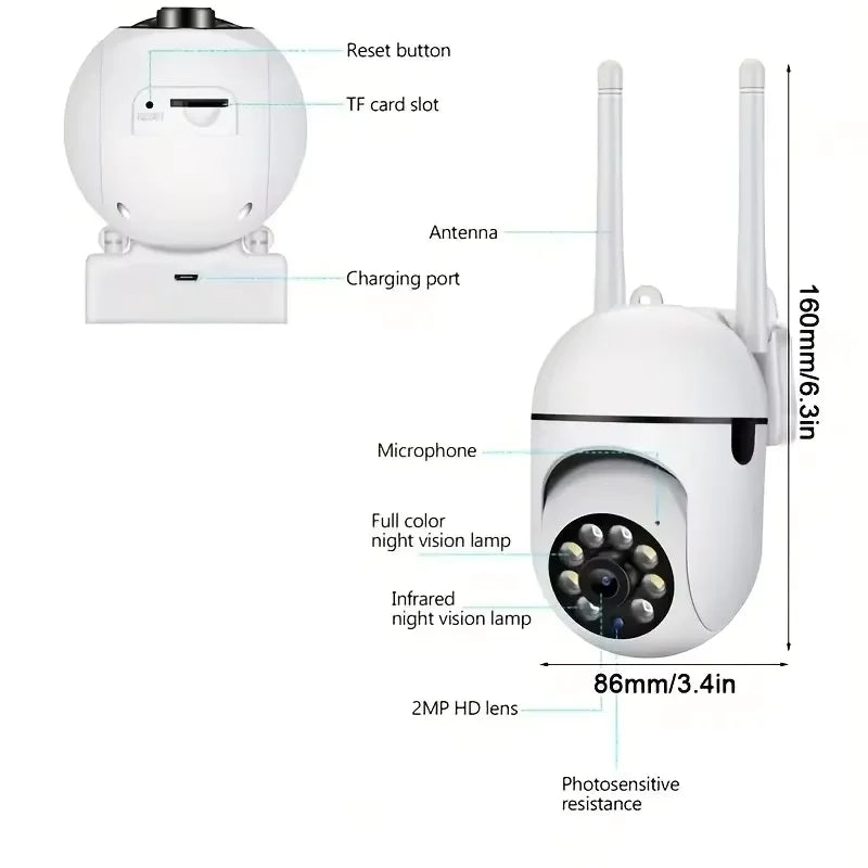 8MP WiFi Security Camera 2.4G Home Surveillance with PTZ IR Night Vision Motion Detection Child Monitoring 2 Antennas