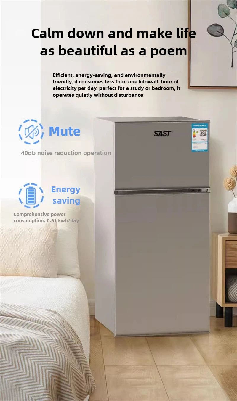 Energy Saving Refrigerator with Double Doors Small Refrigerator Home Dormitory Rental Room Freezer Refrigeration Mini Bar Fridge