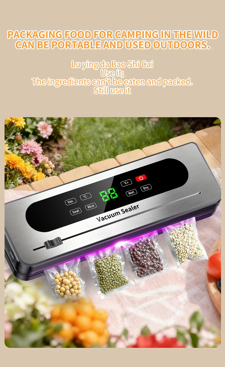 Rechargeable Wireless Vacuum Sealer Dry/Wet Food Sealer with Built-in Cutter Touch Buttons for Kitchen Food Storage 826