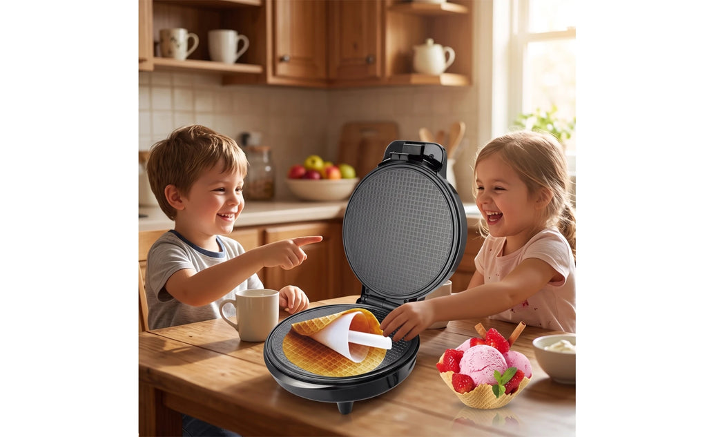 Waffle Cone Maker Electric Waffle Cone Baker Appliance 1000W Machine Space-Saving for Home Cooks, Kitchen Countertop