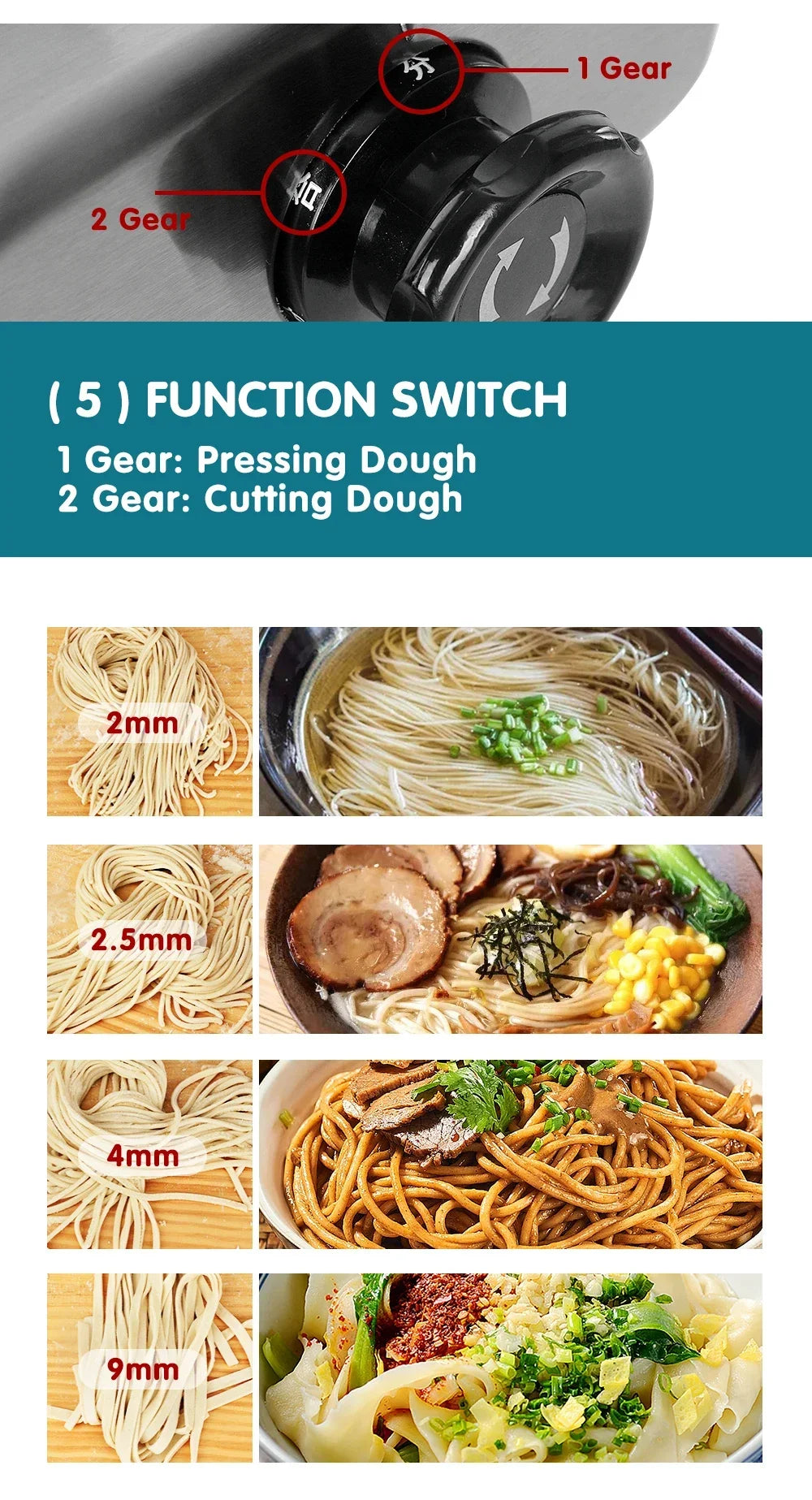 HomeWise Electric Pasta Machine Noodle Maker 220V Commercial Stainless Steel Pressing Machine Dough Cutter Dumpling Skin