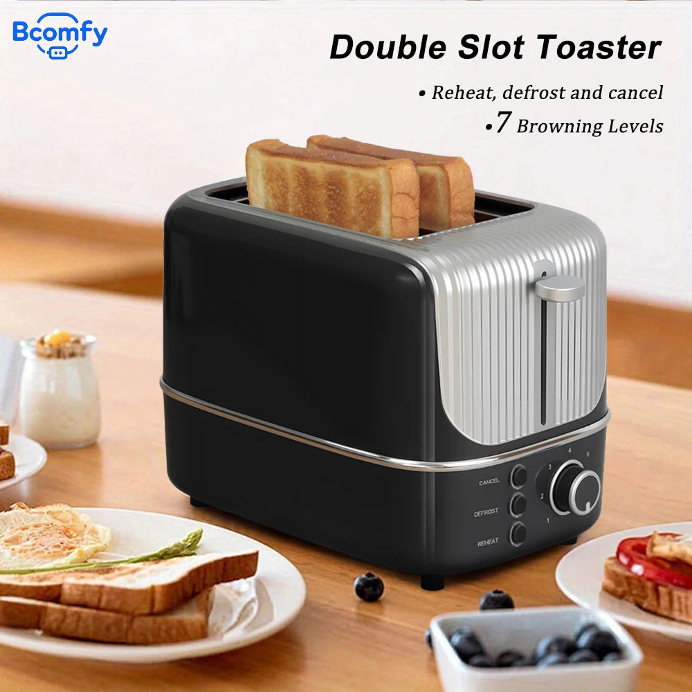 2-Slot Toaster 7 Browning Levels Home Extra Wide Slot Toaster with Reheat, Defrost and Cancel Includes a Detachable Crumb Tray