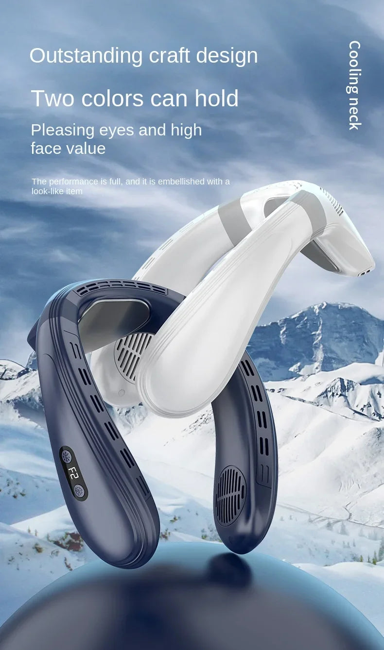New Portable Neck Fan 5200mAh Neck Air Conditioner Rechargeable Semiconductor Cooling Fan Outdoor Personal Fan Wearable Cooler