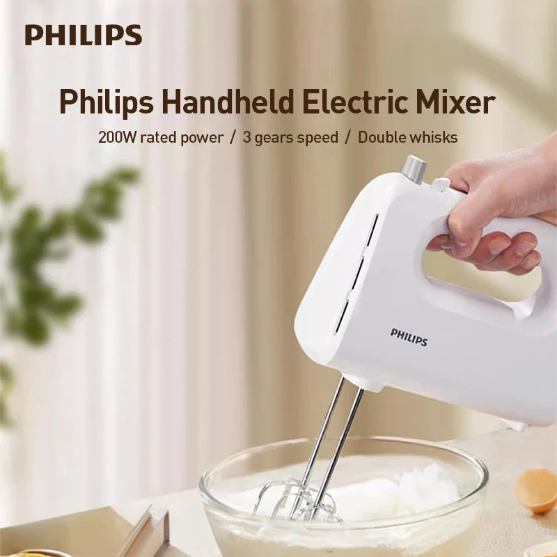 Philips Handheld Electric Egg Beater 3-Speed 2-Beater Automatic Mixer for Egg White And Cream Household Kitchen Tool HR3700