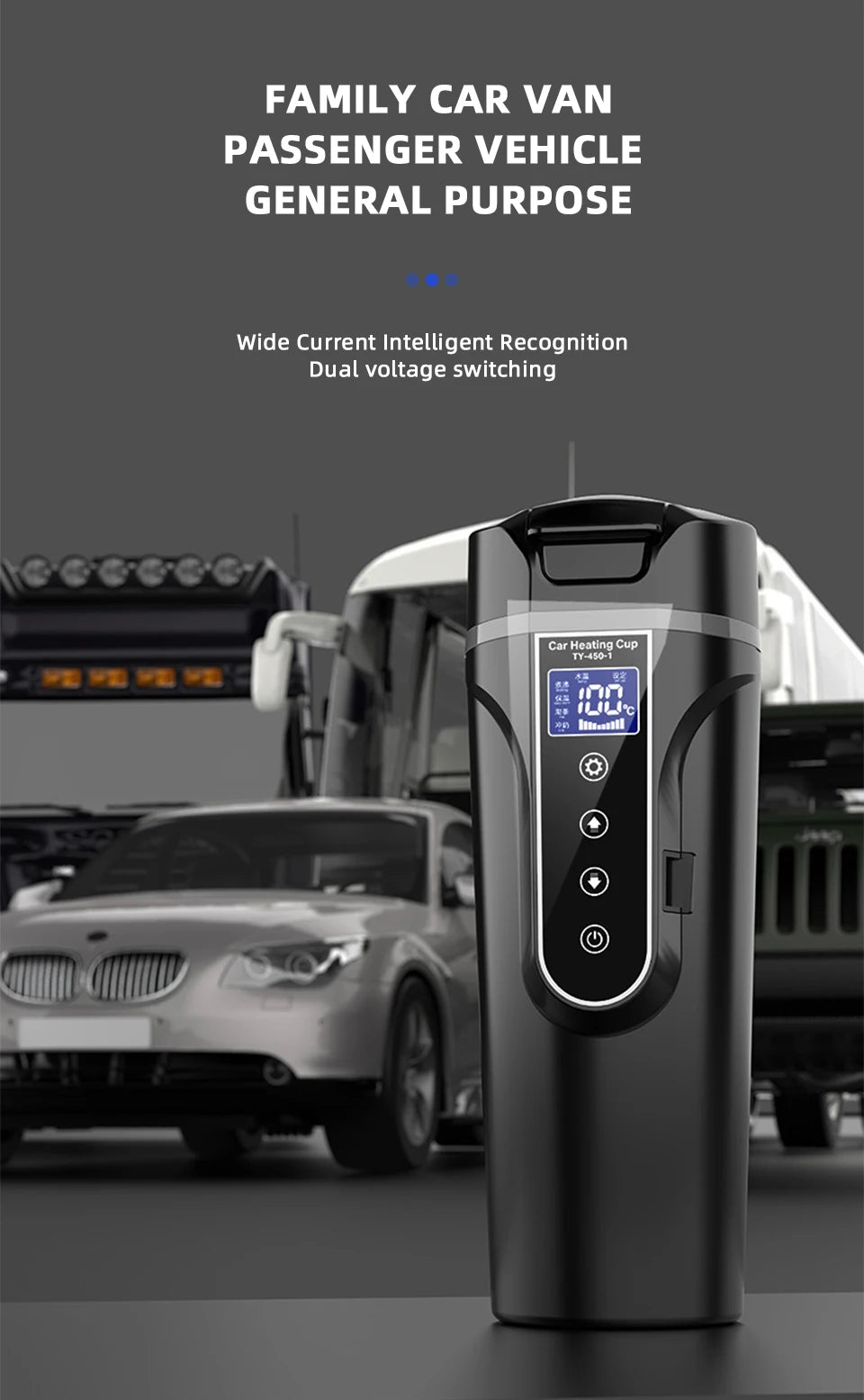 Yanace 500ML Portable Car Electric Kettle Smart Temperature Control Travel Heating Cup for Coffee Milk Tea 12V Auto Boiler